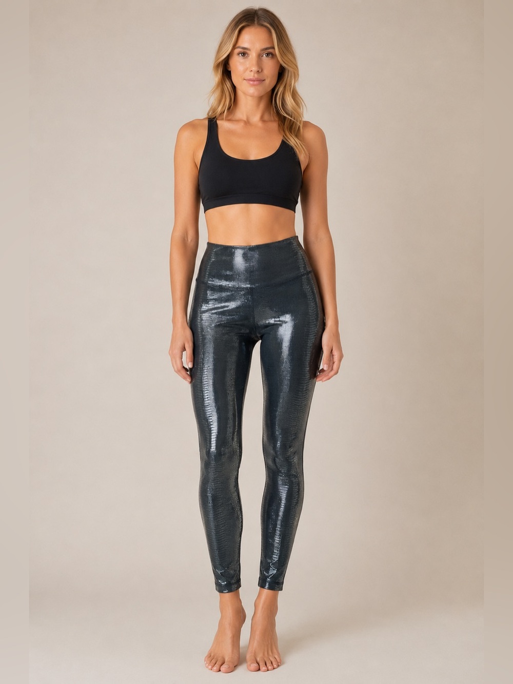 Define‎ Your Inspiration Leggings Small Black Reptile Metallic Shiny Bionic USA